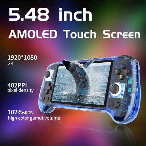 RG556 Handheld Game Console with 8000+ Games,5.48-inch AMOLED Screen Android 13 Unisoc T820 Retro Arcade Gaming Console, Support Bluetooth & WiFi (8+128G/256G, 8+128g+256g/Blue