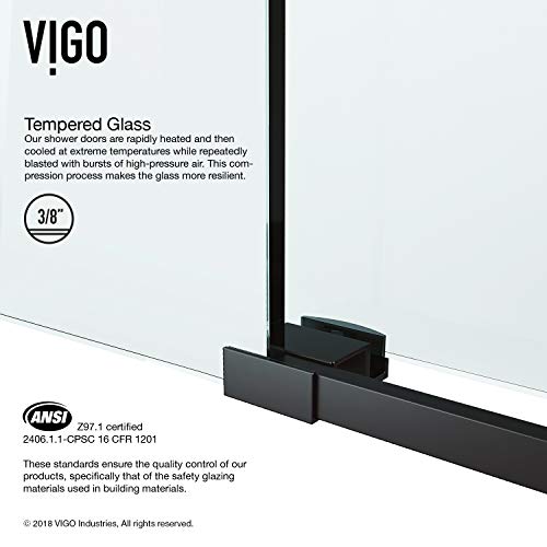 VIGO Adjustable 56-60 in. W x 65.5 in. H Elan Frameless Sliding Rectangle Tub Door with Clear Tempered Glass and Stainless Steel Hardware in Matte Black Finish, VG6041MBCL6066