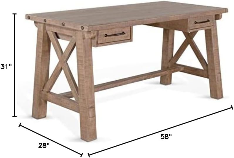 Pemberly Row 58" 2-Drawer Farmhouse Wood Writing Desk in Light Brown