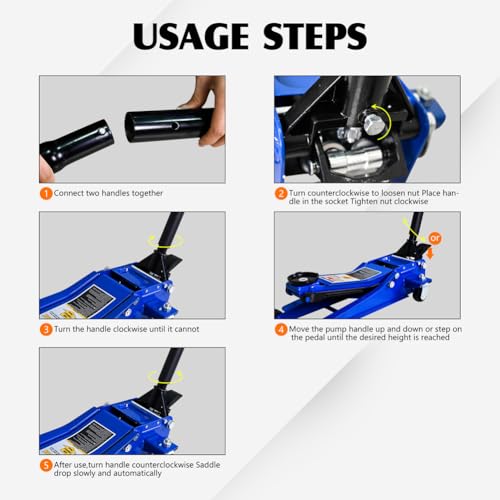 Heavy Duty 3 Ton Floor Jack, Steel Service Jack Quick Rise with Double Pump for Quick Lifting, Lifting Range 4"-21", Trolley Floor Jack Foot Model