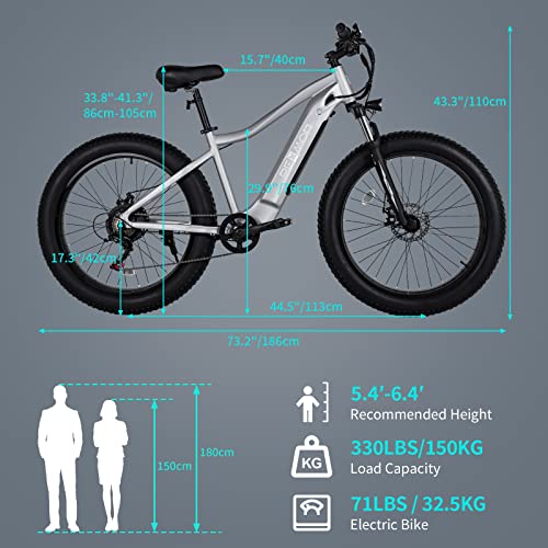 PEXMOR Electric Bike for Adults, 750W 32MPH Ebike w/48V 14AH Removable Battery Electric Bicycle,26" Fat Tire Electric Mountain Bike Snow Beach Commuter E-Bike,7 Speed, UL Certified