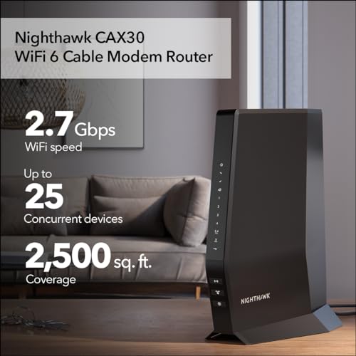 NETGEAR Nighthawk Modem Router Combo (CAX30) DOCSIS 3.1 Cable Modem and WiFi 6 Router - AX2700 6.0 Gbps - Compatible with Xfinity, Spectrum, Cox, and More - Gigabit Wireless Internet