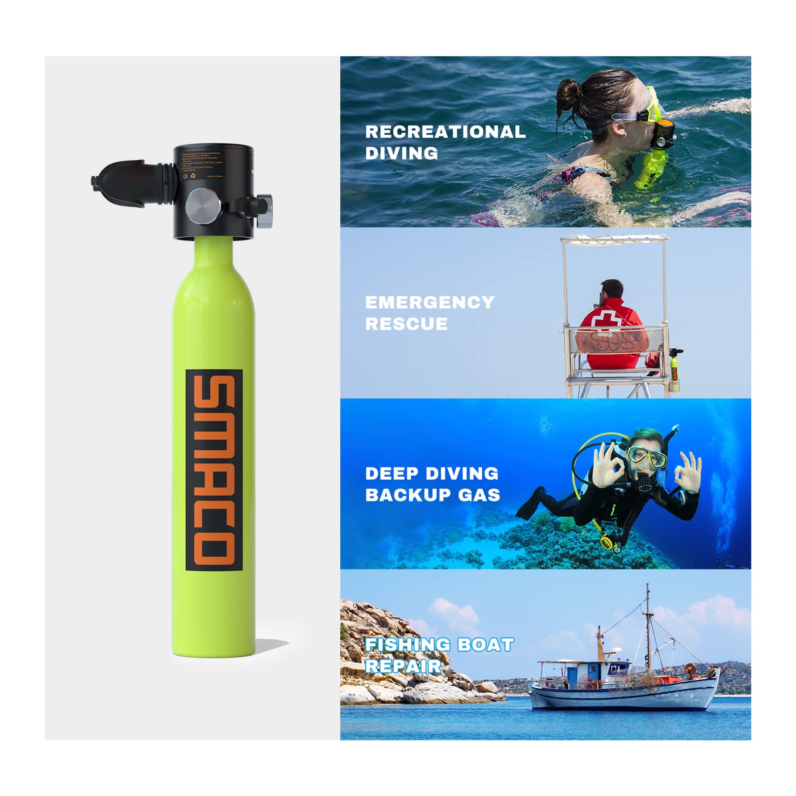 SMACO S300 Plus Mini Scuba Tank 0.5L Portable Mini Diving Tank Reusable Pony Bottle with Adapter-Green