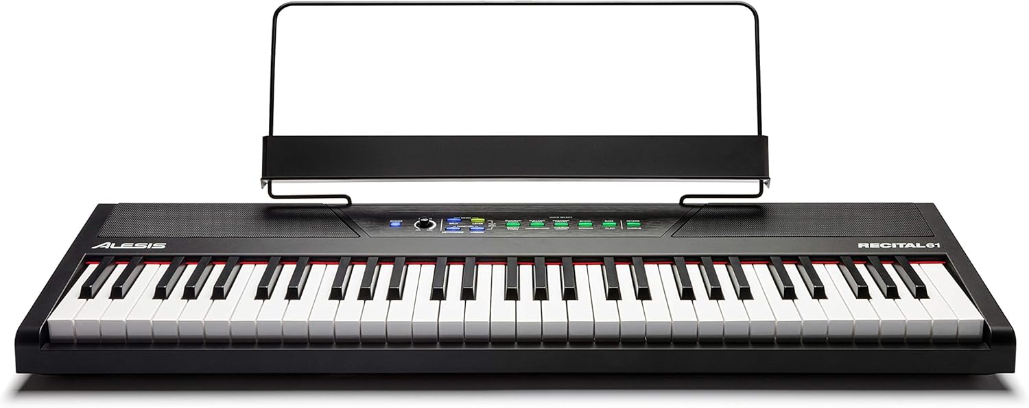 Alesis Recital 61 – 61 Key Digital Piano Keyboard with Semi Weighted Keys, 10 Voices, Piano Lessons, M-Audio Sustain Pedal and HDH40 Piano Headphones