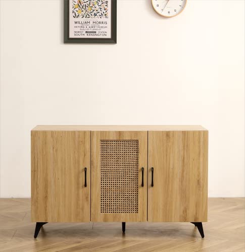 Spacious 45" Sideboard Buffet Cabinet with Rattan Mesh Doors, Durable Melamine and Carbon Steel Kitchen Storage Cabinet, Elegant Engineering Wood Frame, Versatile for Dining Room, Bedroom