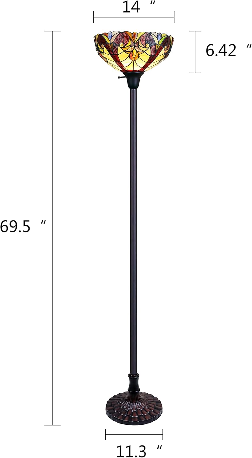 Chloe Lighting Adia Tiffany-Style Dark Bronze 1-Light Victorian Torchiere Floor Lamp 14" Shade