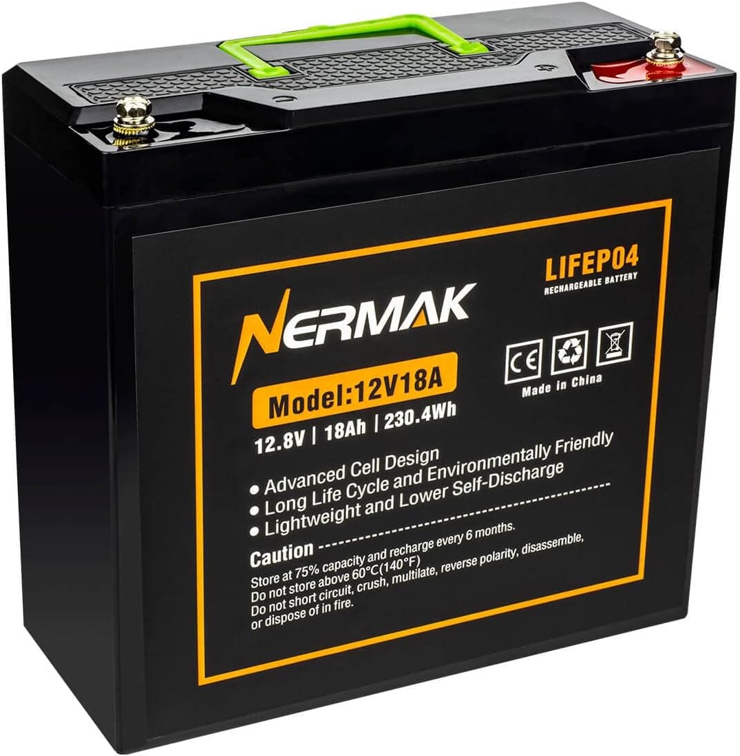 Nermak 2 Pack 12V 12Ah LiFePO4 Deep Cycle Battery, 2000+ Cycles Lithium Iron Phosphate Rechargeable Battery for Solar Power, Lighting, Power Wheels, Fish Finder, Scooters and More, Built-in 12A BMS