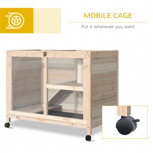 Wooden Rabbit Hutch - Bunny House and Guinea Pig Cage - Rabbit House with Tray and Wheels - Rabbit Cage with Ramp - Openable Roof with Easy-Open Latch - Pet House for Small Animals - Blue & White