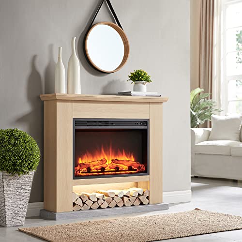 LegendFlame® Camille Electric Fireplace with 39.5" Mantel Surround and Jaden 27" Insert, Cream White Finish