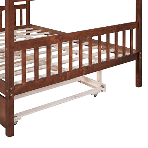 Full Size House Bed for Kids, Montessori Bed Full Size Platform Bed Frame with 2 Drawers, Headboard and Footboard, Solid Wood Full Storage Bed for Girls & Boys (Full, Gray)