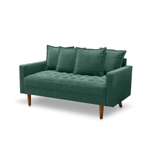 Mid-Century Modern Small Spaces Comfy Velvet Living Room,Office,and Apartment,Loveseat Couch Sofas, 58 Inch, Aqua Turquoise