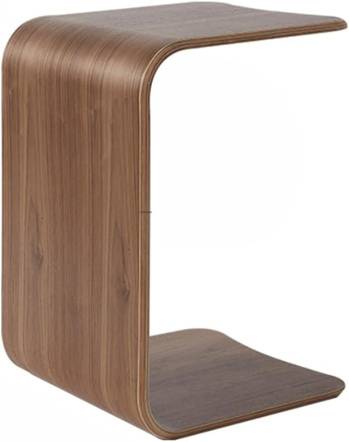 Modern Wooden C-Shaped Sofa Side Table Rectangular Small Walnut Wood Snack Coffee Table, Compact Accent End Table for Livingroom Couch Bedroom