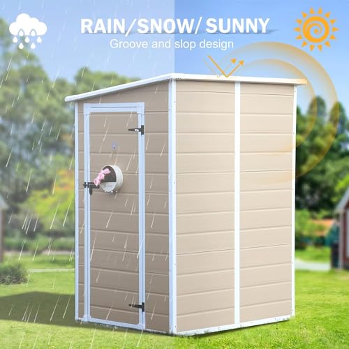 CDCASA 6x3 FT Storage Shed, Waterproof Resin Outdoor Storage Shed with Floor & Window & Double Lockable Doors and 2 Vents, Tool Shed for Bike, Garden, Backyard,Lawn, All Weather Use, Light Brown