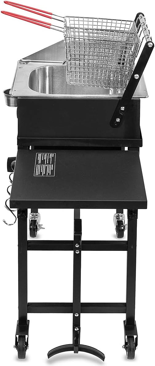 Barton 58,000 BTU Outdoor Dual Burner Stove Deep Fryer with 2-Side Shelves Propane Backyard Camping Cooking Range Wheels