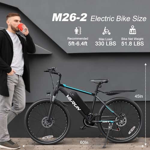 VARUN Electric Bike for Adults 500W (Peak 750W) Electric Mountain Bike, 45 Miles 20 MPH E Bike with 48V Removable Battery, 26" Tires and Front Fork Suspension
