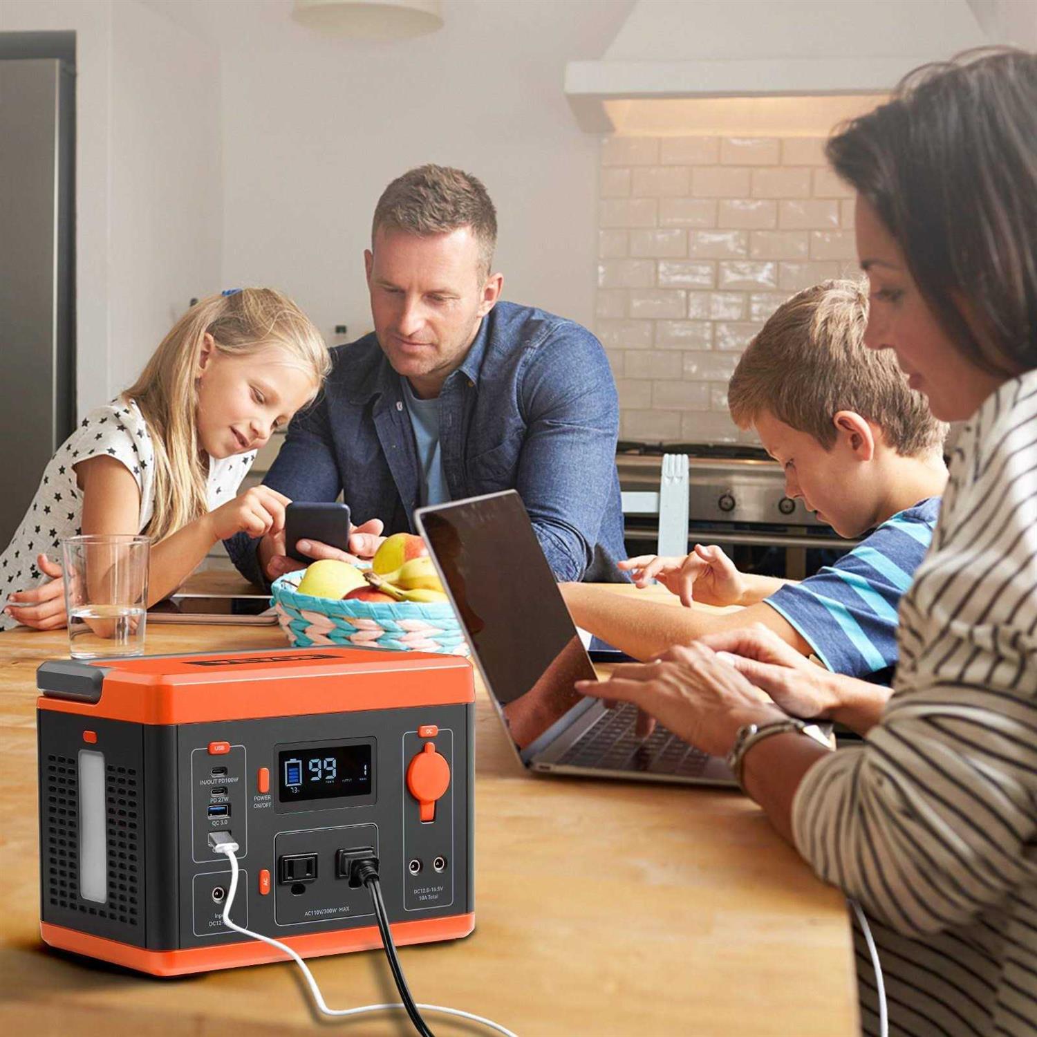 VEVOR Portable Power Station Solar Generator 296Wh 300w Backup Lithium Battery
