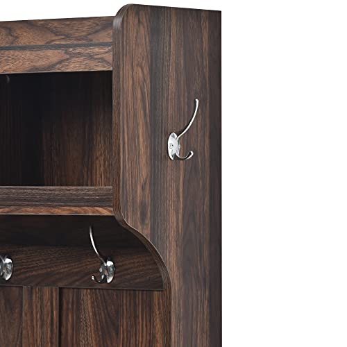 Hall Tree with Bench and Shoe Storage, Entryway Bench with Coat Rack and 6 Hooks，3 in 1 Design，Hall Shoe Storage,Storage Bench, Mud Room Storage Furniture for Entrance and Hallway,White