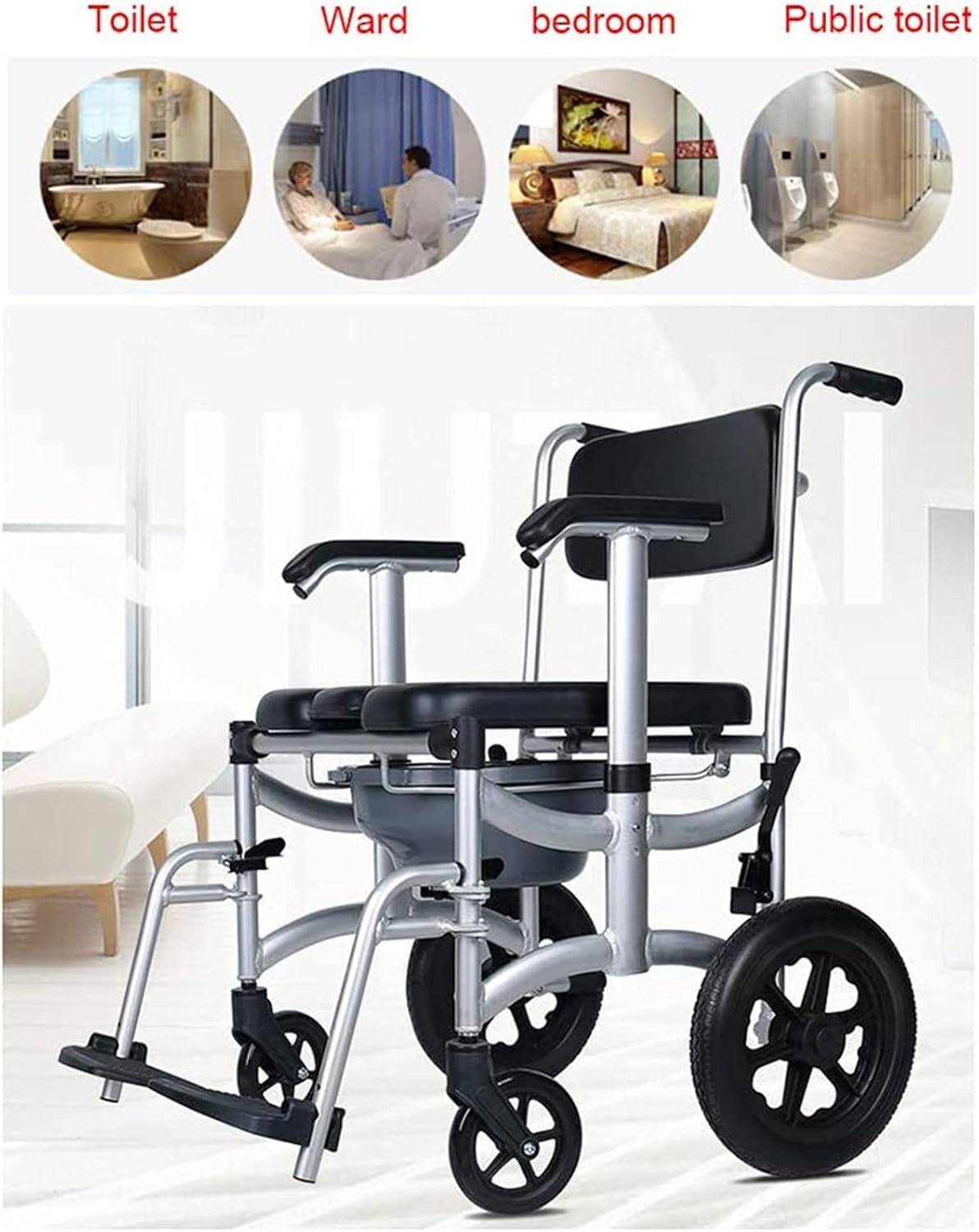 Wheelchair, Toilet Chair Commode with a Wheel Chair, Wheelchair Shower Transport Chair Disabled Toilet Stool Folding Mobile Toilet for Elderly Disabled 300 Lb
