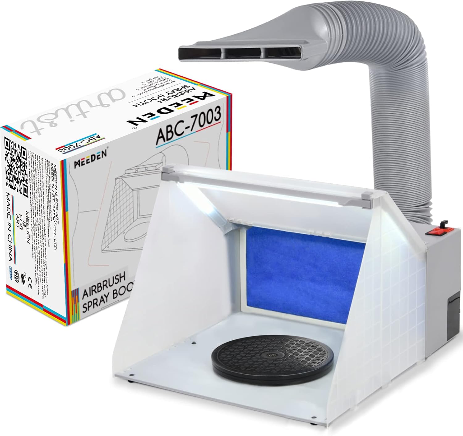 MEEDEN Airbrush Spray Booth: Air Brush Paint Booth Set with 3 LED Lights & Turn Table - Airbrush Booth Kit with Air Filter & Exhaust Hose for Model Painting