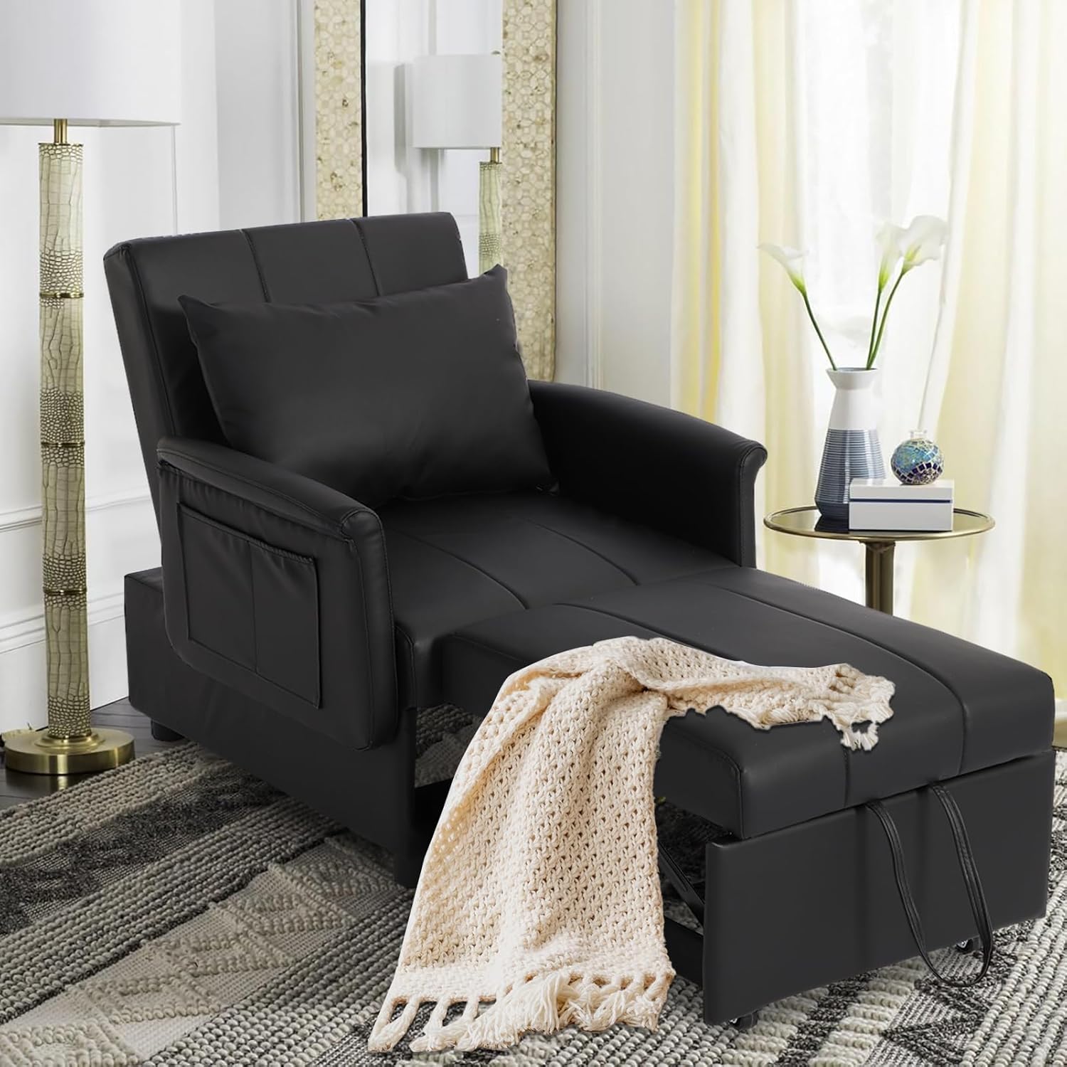 BINGTOO Bed Chair, 3 in 1 Lounge Chair,Multi-Function Folding Sofa Bed, Ottoman Bed Sleeper, Pull Out Sofa Bed Chair, Ottoman Bed, Convertible Chair to Bed, Pull Out Bed Couch for Home Office