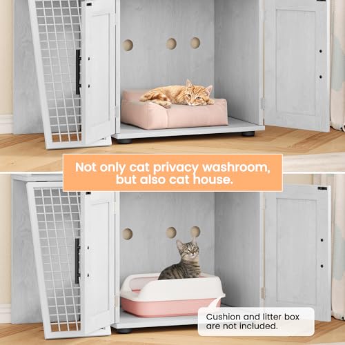 IDEALHOUSE Modern Villa Cat Litter Box Enclosure with Platform,Double Layer Cat Litter Hidden Furniture,Hidden Cat Washroom Furniture Indoor, Cat House with Ladder,33.5" L x 17.9" W x 41.9" H,Wax Wood