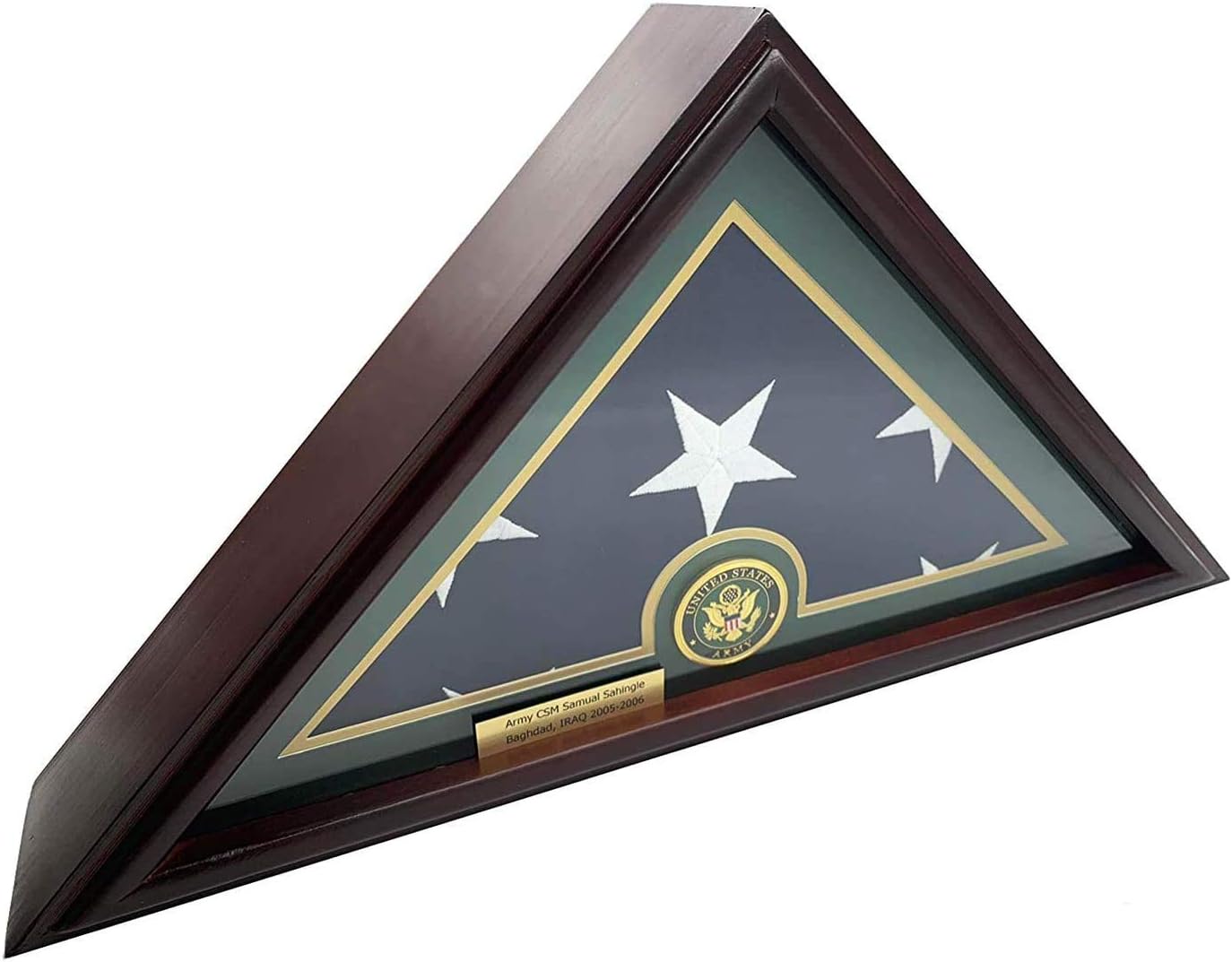 DECOMIL Flat Base 5x9 Flag Display Case for American Veteran Burial Flag - Solid Wood, Cherry Finish, Flag, with A Customized Name Plate, Marine