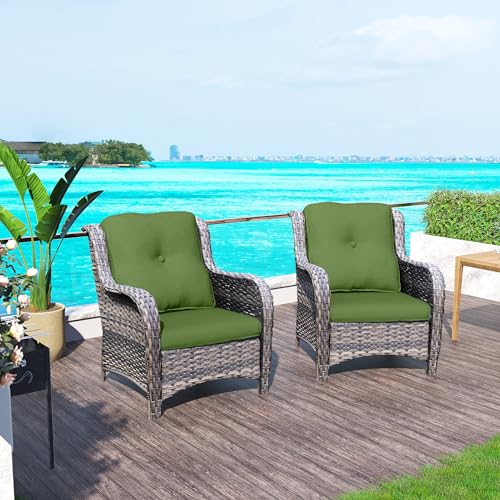 Outdoor Wicker Chair Rattan Patio Dining Chairs Set of 2 PE Wicker Patio Chairs with 3.5 inch Seat Cushions Outdoor Patio Seating Chair for Garden, Backyard Swimming Pool, Balcony, Blue
