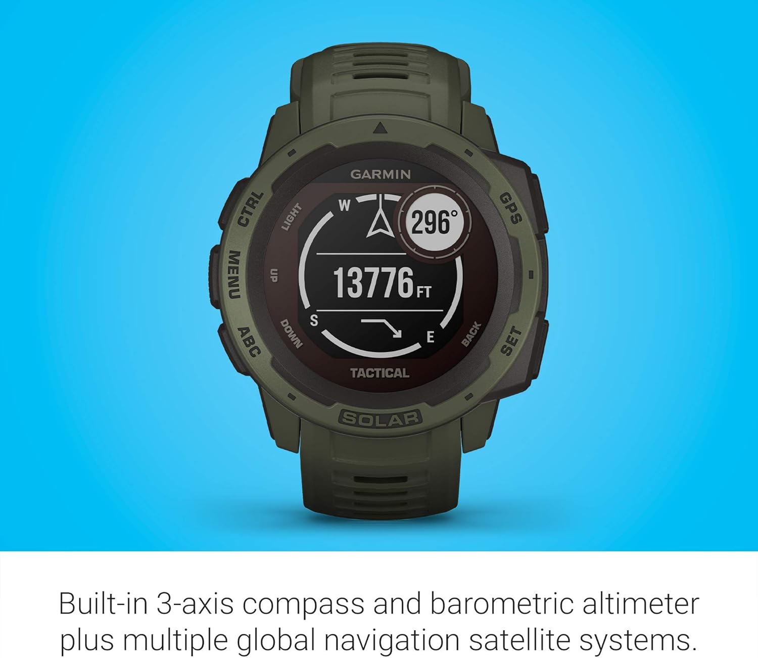 Garmin Instinct Solar Tactical, Solar-Powered Rugged Outdoor Smartwatch with Tactical Features, Built-in Sports Apps and Health Monitoring, Moss Green (Renewed)