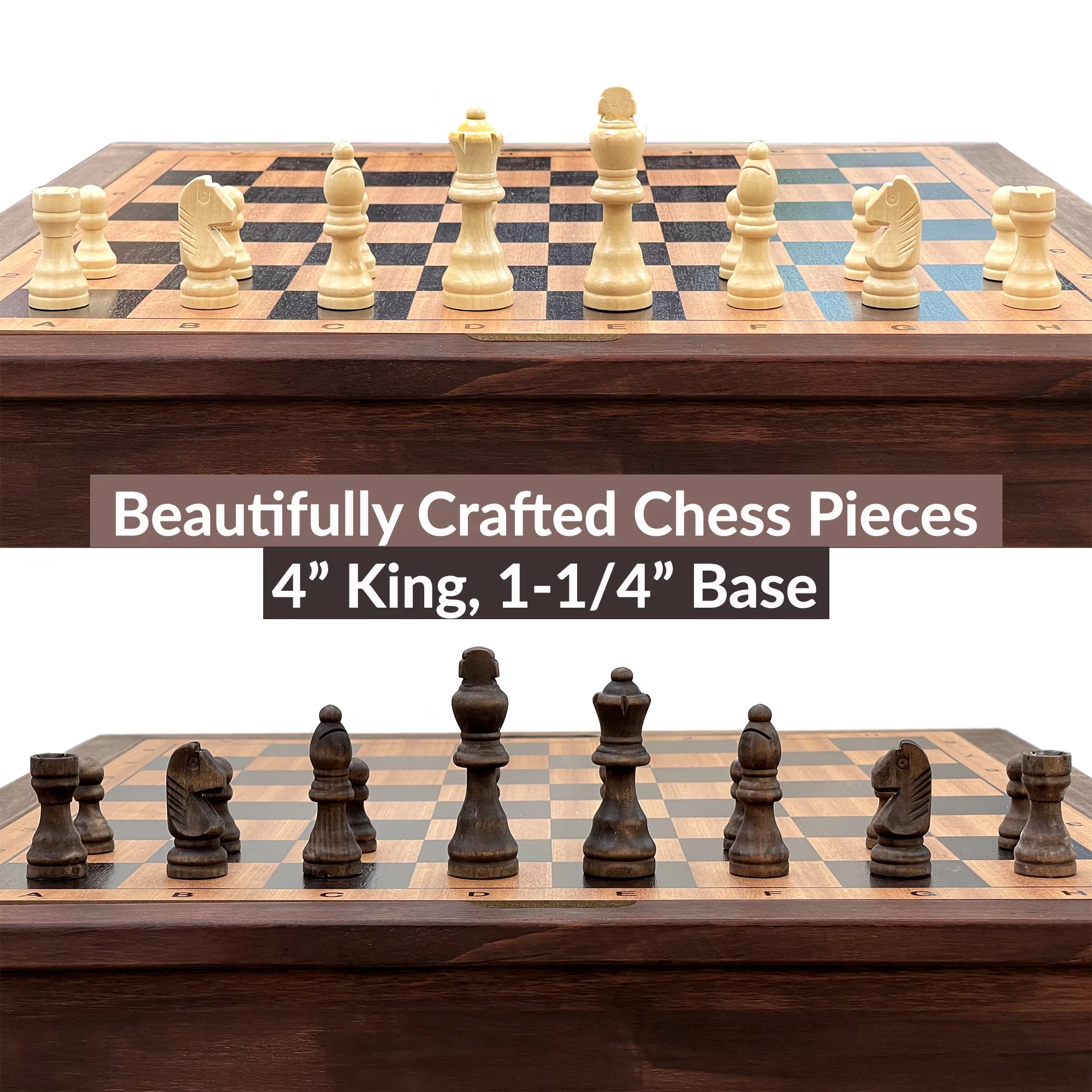 Sterling Games Wooden Chess Checkers and Backgammon 3 in 1 Combo Game Table Furniture Set, 25" x 25", 4" King