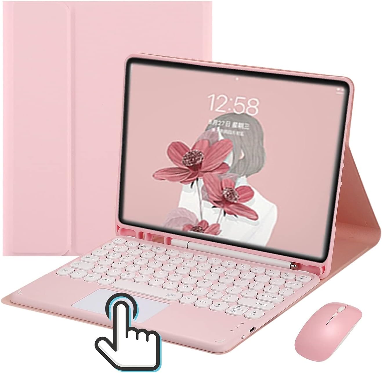 iPad Pro 11 2021 2020 2018 Touchpad Keyboard Case Retro Round Key with Mouse Cute Color Keyboard Built‑in Trackpad Pro 11 3rd 2nd Generation Detachable Touch Keyboard Cover (iPadPro11, Pink)