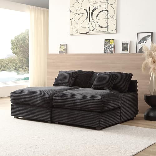 74.8" Upholstered Corduroy Sleeper Sofa - Modern Luxury Twins Sofa Couch for Living Room Quality Corduroy Upholstery Sleeper Sofa Bed Daybed Square Arm Sofa for Living Room, Bedroom (Beige)