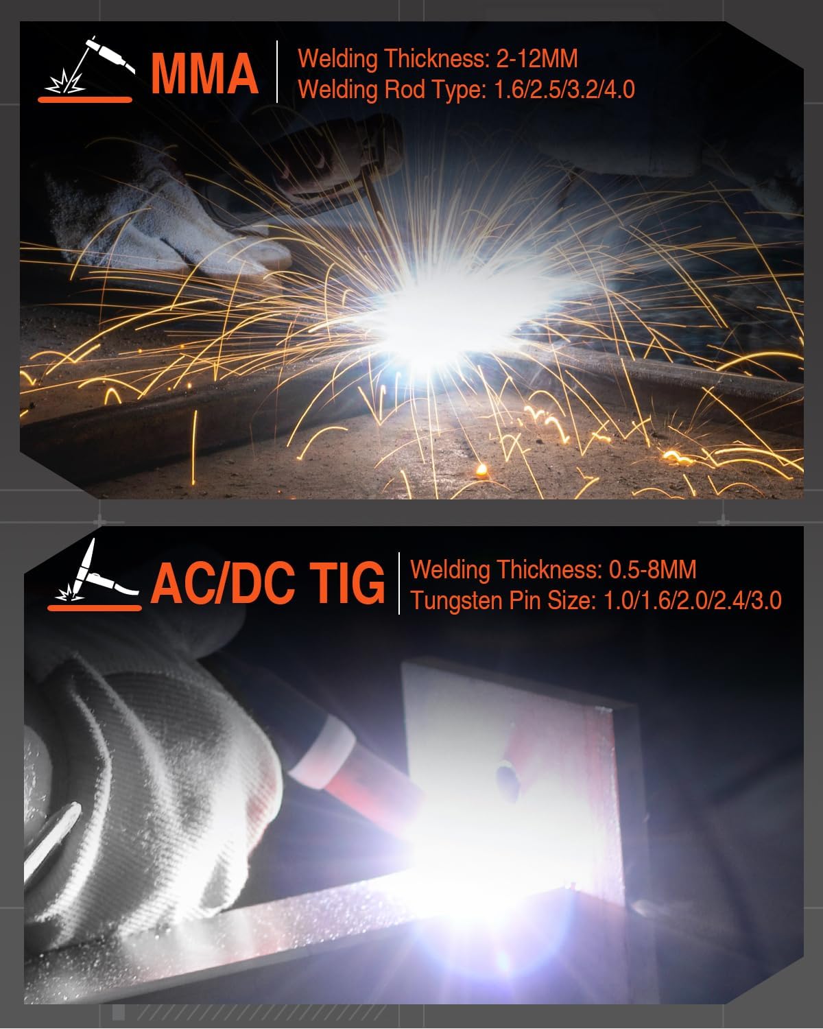 HZXVOGEN 200Amp AC/DC Aluminum TIG Welder with Pulse 4 in 1 Multiprocess Welding Machine Dual Voltage 110V/220V IGBT Inverter HF TIG/TIG/Stick/Arc/Spot Welder Machine