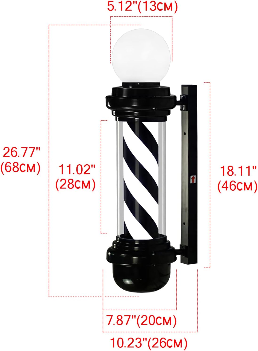 WDZD 27'' Barber Pole Light, Hair Salon Open Sign, Barber Shop Rotating Black White LED Strips, IP54 Waterproof Save Energy, Wall Mount