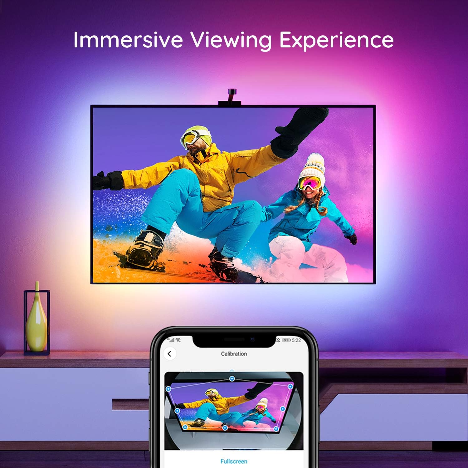 Govee Immersion TV LED Backlights with Camera, RGBIC Ambient Wi-Fi TV Backlights for 55-65 inch TVs PC, Works with Alexa & Google Assistant, App Control, Lights and Music Sync, Adapter, H6199