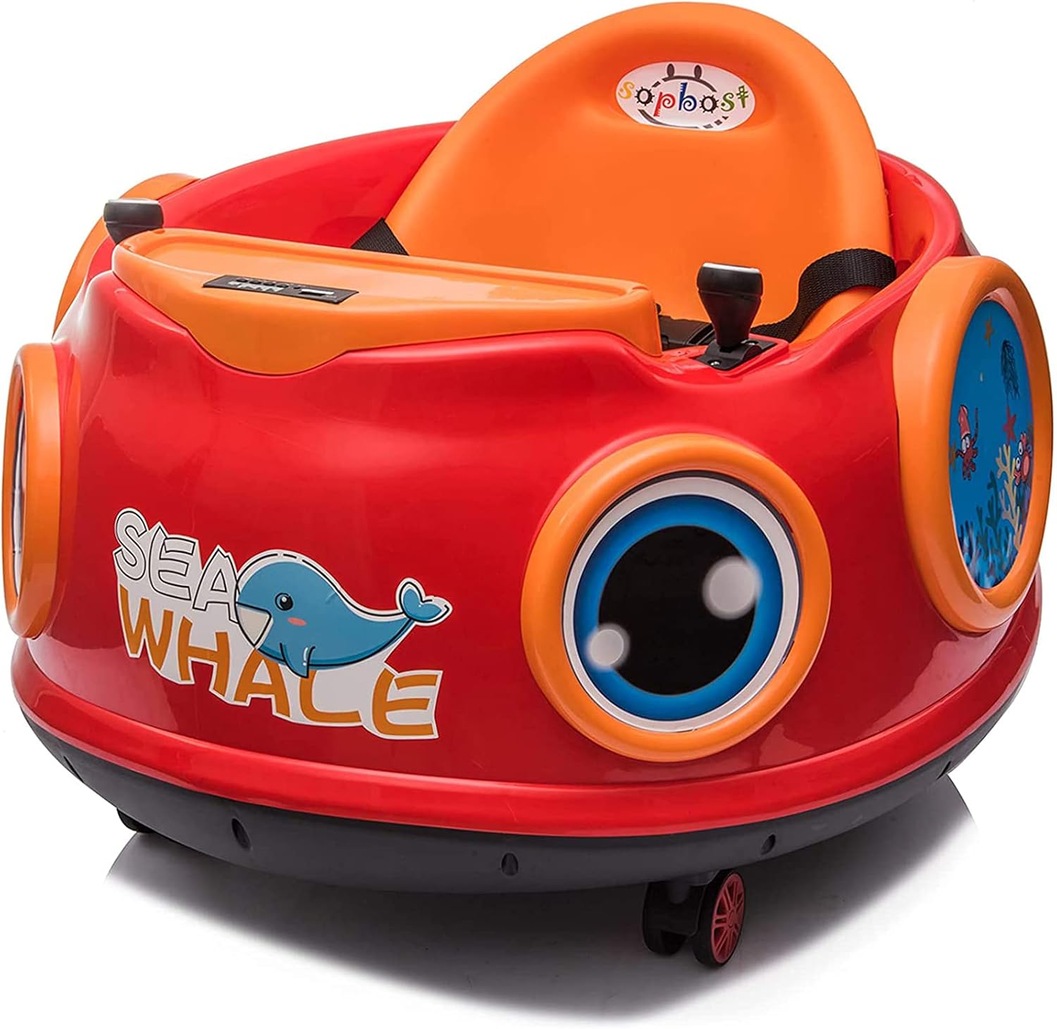 sopbost 6V Bumper Car for Kids, Electric Ride On Bumper Car with Remote Control, 360 Spin, Music & Story, Kids Bumper Car with Small Dinner Table, Baby Bumper Car (Elk, Blue)