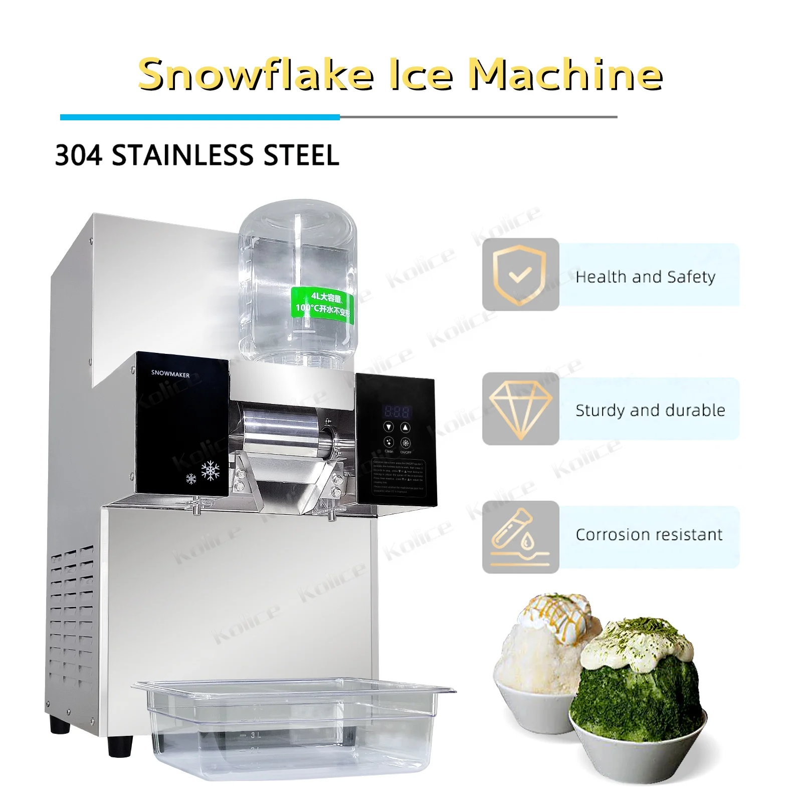 Kolice Commercial Automatic Snowflake Ice Maker, Shaved Ice Machine, Ice Crusher Shaver -200kgs/Day, Air Cooling,Refrigerated by Compressor