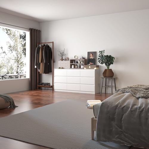 Hitow 9 Drawer Dresser for Bedroom with Deep Drawers, Large Floor Wood Dressers & Chest of Drawers Handle Free, Modern Black Long Dressers for Closet Living Room, Euro Slide (63"W x 15.7"D x 31.5"H)
