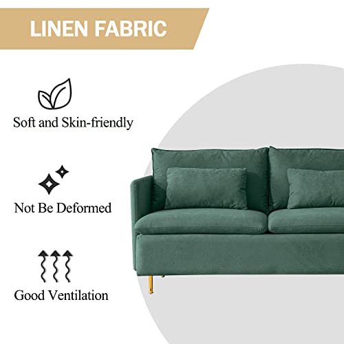 Mid-Century 2-Seat Loveseat Couch, Love Seats Furniture Cotton Linen Fabric and Gold Metal Legs, Small Sofa for Living Room, Bedroom, Apartment Small Spaces, 63 inch Green