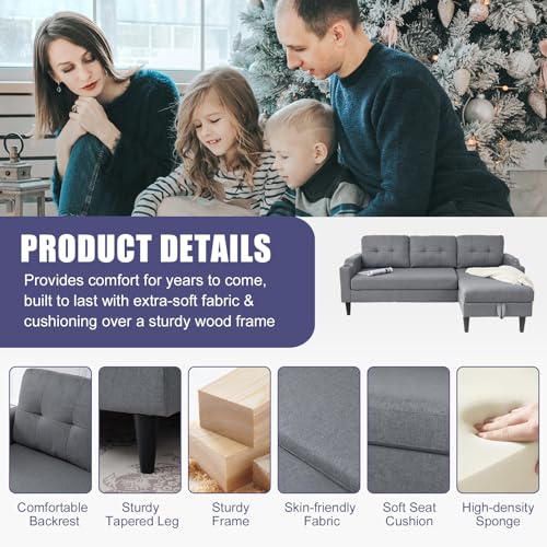 2-in-1 Design Pull Out Sleeper Sofa, Modern Upholstered L-Shaped Sofa with 2 Cup Holders & Side Storage Pocket, 3-Seat Storage Chaise Sectional Sofas for Living Room Office Apartment, Brown