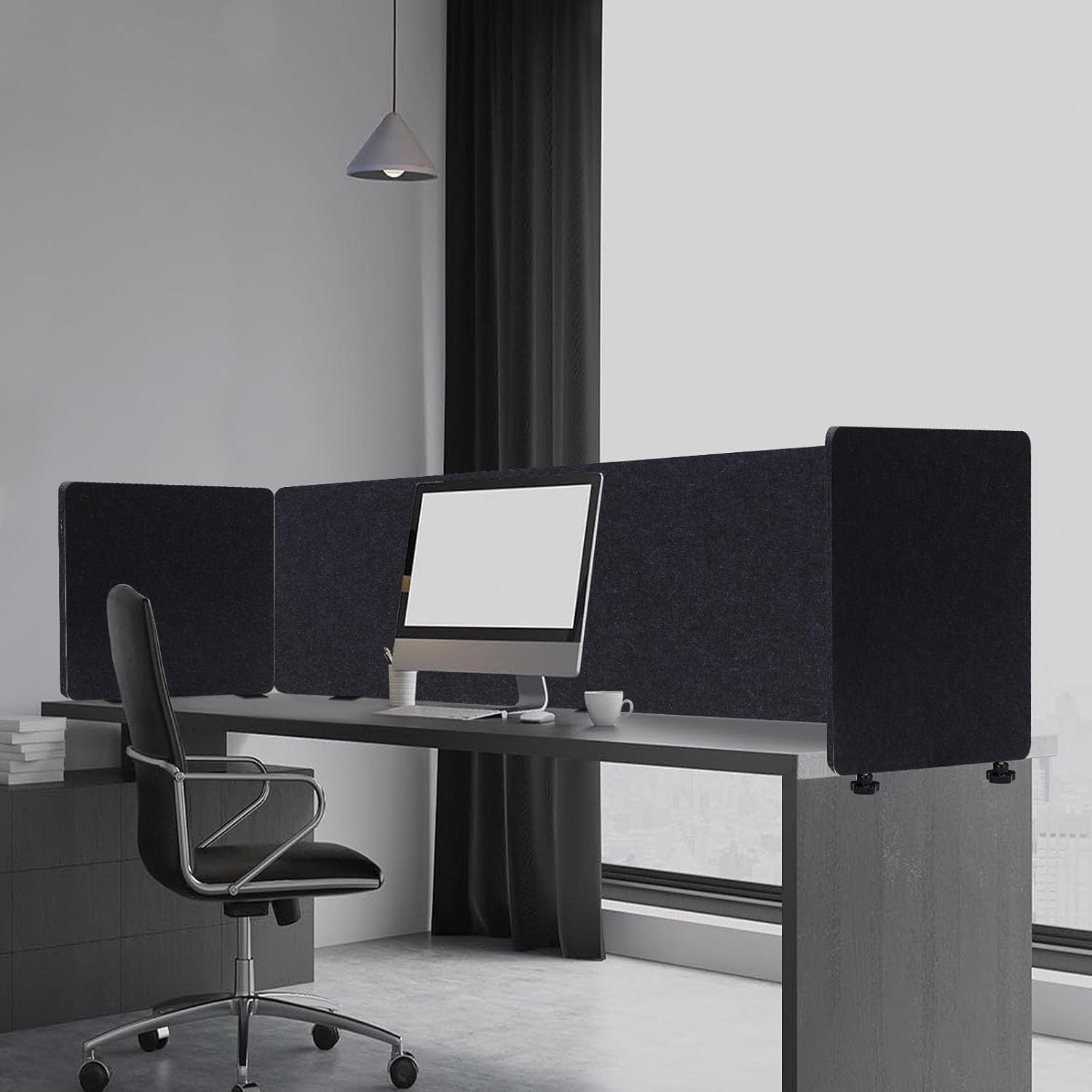 Stand Up Desk Privacy Panel, Clamp on Desk Divider for Office, Acoustic Desk Privacy Panel to Reduce Noise, Acoustic Partition, Office Desk Divider, Dark Gray, 59"L x 24"W, 24"L x 24"W