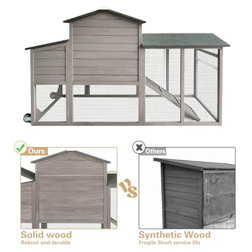 71" Chicken Coop Backyard Hen House Wooden Tractor Poultry House for Indoor Outdoor, with Chicken Nesting Box, Wheels, Waterproof Roof, Pull Out Tray