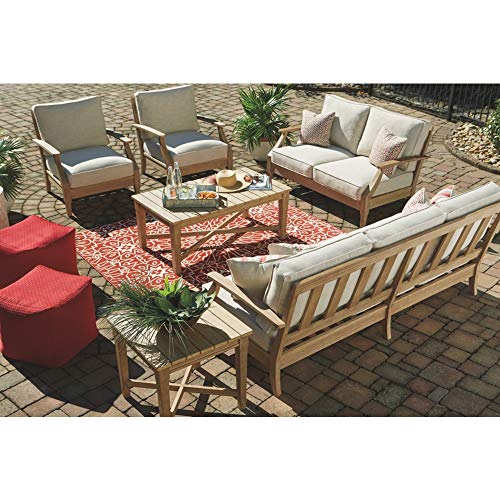 Signature Design by Ashley Carter Hall Outdoor Eucalyptus Patio Sofa with Cushion, Beige