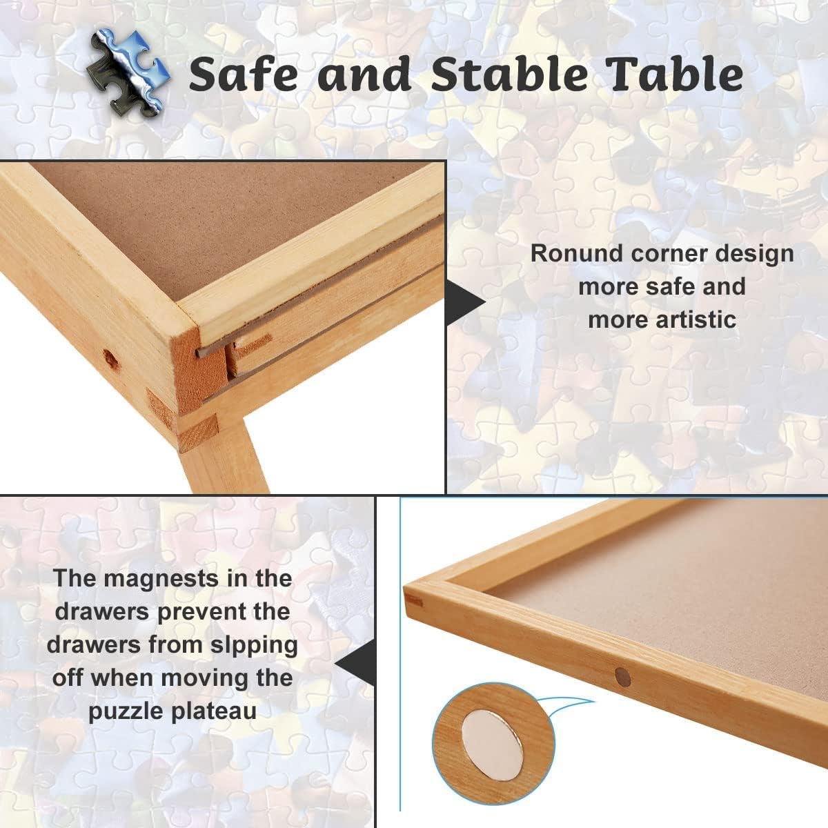 1500 Piece Puzzle Board, 34" x 26" Wooden Jigsaw Puzzle Boards with Folding Legs and 4 Drawers, Smooth Fiberboard Work Surface, Puzzle Tables for Adults, Puzzle Table, Portable Folding Puzzle Tray