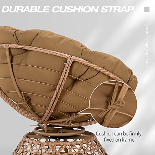 Wicker Papasan Chair with Cushion and 360 Degree Swivel Base - Thickened Rattan Swivel Papasan Chair with Cushion and Frame, Oversized Reading Chair for Living Room, Dark Blue