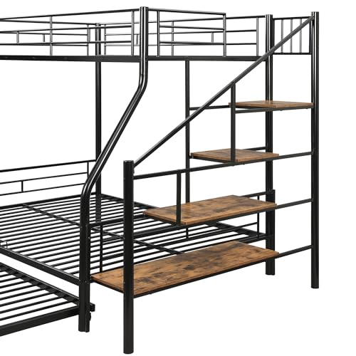 SOFTSEA Twin Over Twin Metal Bunk Bed with Drawers, Convertible Twin Bunk Beds, No Box Spring Needed(Black)