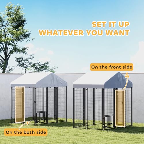 PawHut 4.6' x 4.6' x 5' Dog Kennel Outside, Welded Wire Outdoor Dog Kennel Run with Waterproof & UV Resistant Cover, for S&M Breeds, Chickens, Ducks, Black