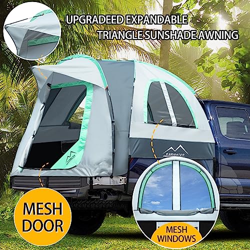 Pickup Truck Tent, Waterproof PU2000mm Truck Tent for Camping 5.5-6.5 Ft Bed,2-Person Sleeping Truck Bed Tent with Double Layer Design Windows, Pickup Tent with Expandable Triangle Sunshade Awning