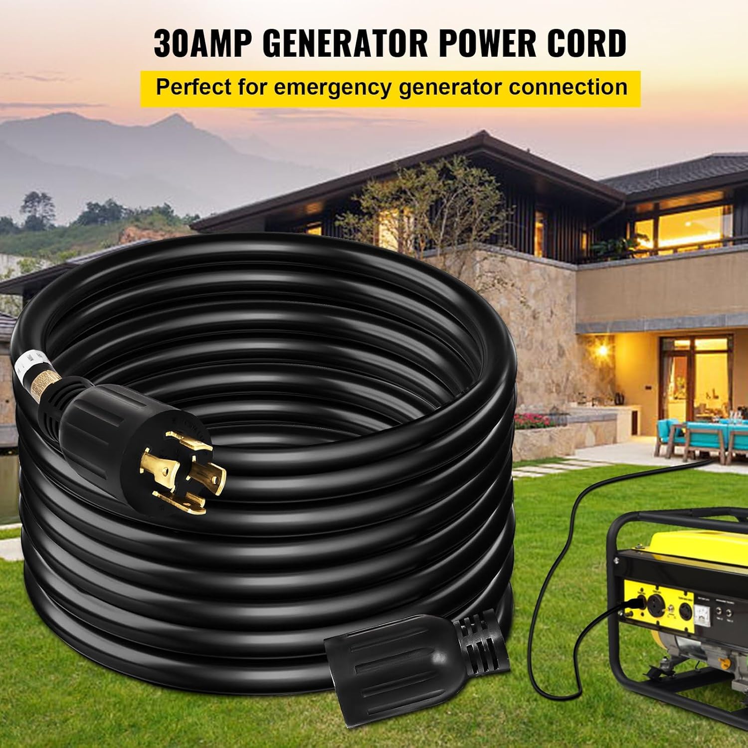 Generator Extension Cord 50Ft 30 Amp 4 Wire 10 Gauge 125V 250V Twist Lock Connectors - Ideal for Powering Generators