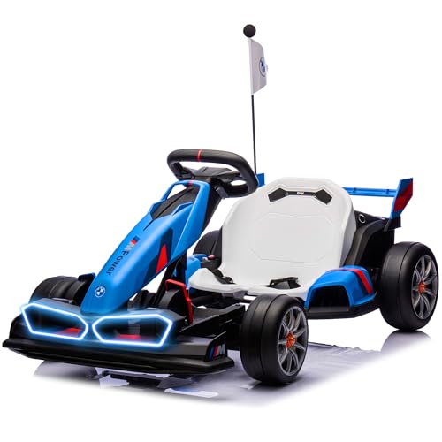FORESEE 36V Licensed BMW Kids Electric Go Kart, Battery Powered Drift Kart w/Adjustable Seat, Ride On Toy for Big Kids Ages 6+, 8.6MPH Racing Go Cart w/600W Motor, LED Lights & Safety Belt, Black