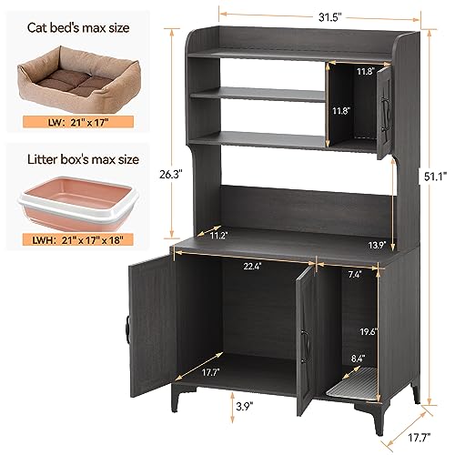 Cat Litter Box Furniture,Hidden Cat Box Enclosure with Shelf Storage, Wood Sturdy Cat Washroom Storage, Indoor Cat House Furniture, Grey